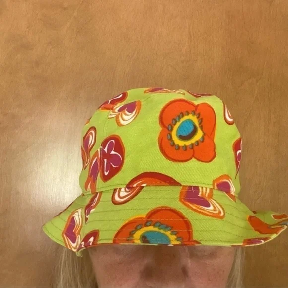 Nordstrom Lime Green Orange Pink Cotton Canvas Floral Print Bucket Hat - Picture 6 of 16